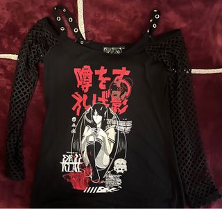 Camiseta manga larga rejilla negra y roja
