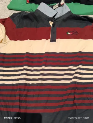 Polo manga larga fino rayas azul y rojo