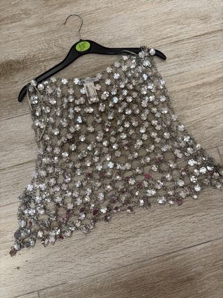 Top Zara Lentejuelas Plata Talla M