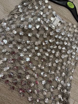 Top Zara Lentejuelas Plata Talla M