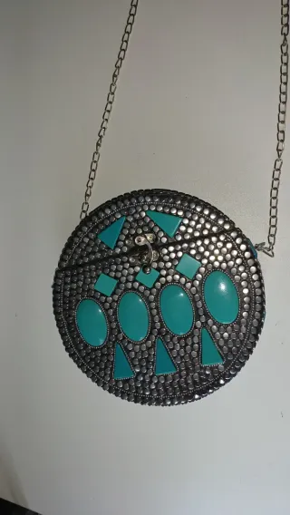 Bolso fiesta exótico plata y turquesa