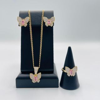 COLGANTE MARIPOSA PEQUEÑA PIEDRA ROSA 18K
