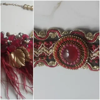 Conjunto Collar y Brazalete Rojo Dorado