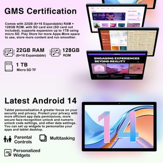 Tablet 10 Android 14 22GB RAM 128GB ROM Azul