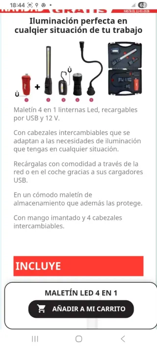 Maletín 4 linternas LED recargables