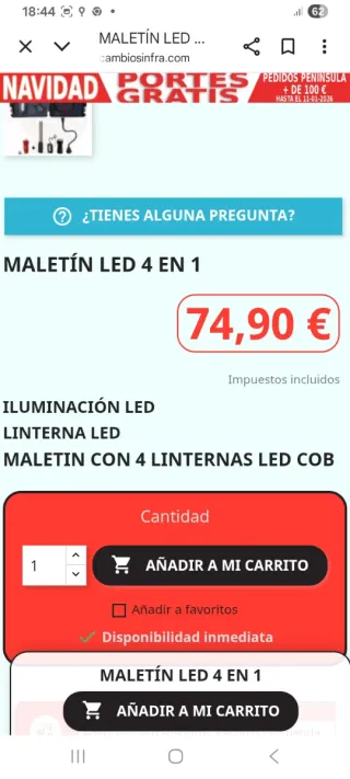 Maletín 4 linternas LED recargables