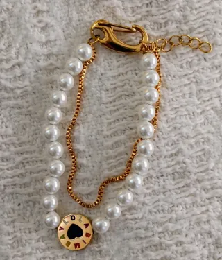 Pulsera Bimba y Lola Doble Perlas Cadena Dorada