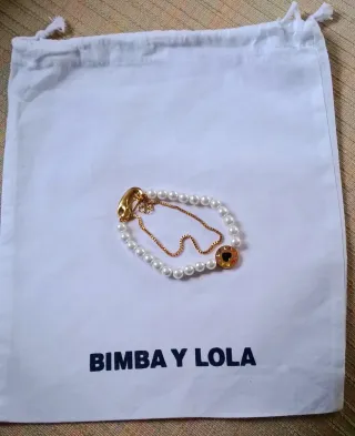 Pulsera Bimba y Lola Doble Perlas Cadena Dorada