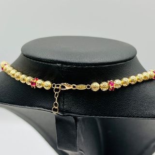 COLLAR BOLAS DIAMANTADAS Y PIEDRAS ROJAS 18K