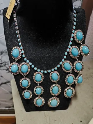 Impresionante Collar vintage Plata turquesas y pie