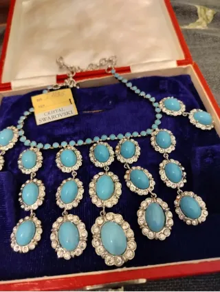 Impresionante Collar vintage Plata turquesas y pie