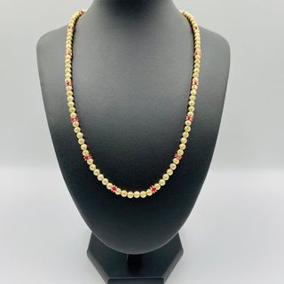 COLLAR BOLAS DIAMANTADAS Y PIEDRAS ROJAS 18K