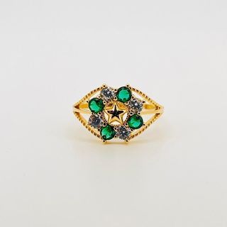 ANILLO ESTRELLA CON CIRCONITAS VERDE 18K