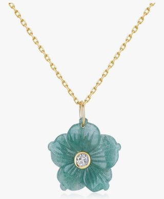 Collar Flor Aventurina y Diamante Oro