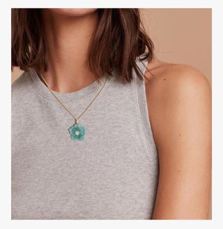 Collar Flor Aventurina y Diamante Oro