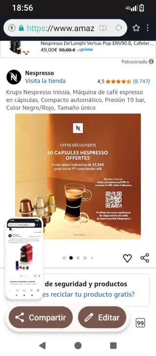 Cafetera Nespresso Krups Inissia