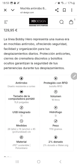 Mochila XD Design antirrobo negra