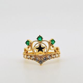 ANILLO CORONA CON CIRCONITAS VERDE Y BLANCO 18K