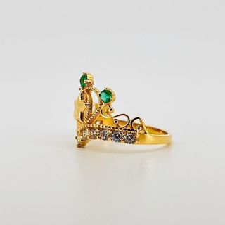ANILLO CORONA CON CIRCONITAS VERDE Y BLANCO 18K