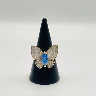 ANILLO MARIPOSA GRANDE PIEDRA AZUL 18K