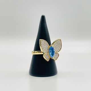 ANILLO MARIPOSA GRANDE PIEDRA AZUL 18K
