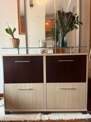 Mueble zapatero recibidor madera y cristal