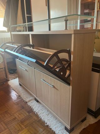 Mueble zapatero recibidor madera y cristal