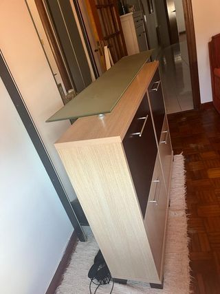 Mueble zapatero recibidor madera y cristal