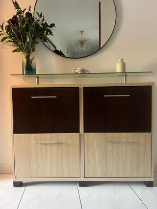 Mueble zapatero recibidor madera y cristal