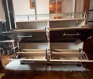 Mueble zapatero recibidor madera y cristal