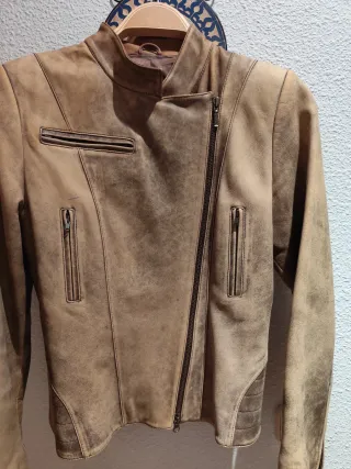 Cazadora piel estilo aviador beige/marrón