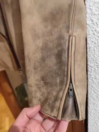 Cazadora piel estilo aviador beige/marrón