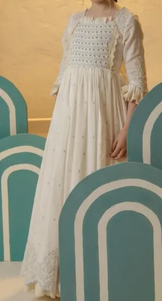 Vestido de comunión niña blanco y azul
