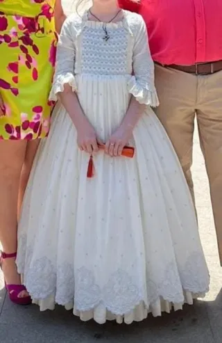 Vestido de comunión niña blanco y azul