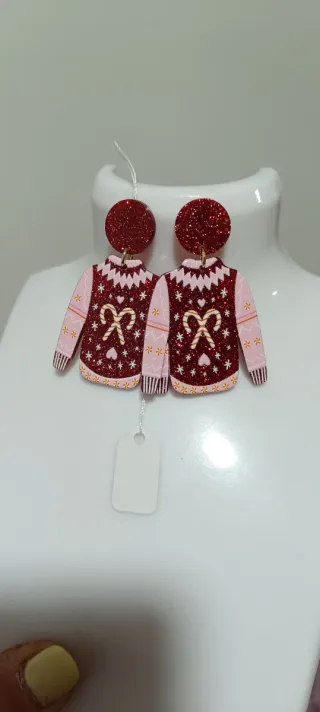 Pendientes Navideños Jersey Rojo y Rosa