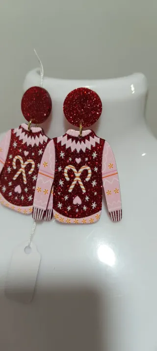 Pendientes Navideños Jersey Rojo y Rosa