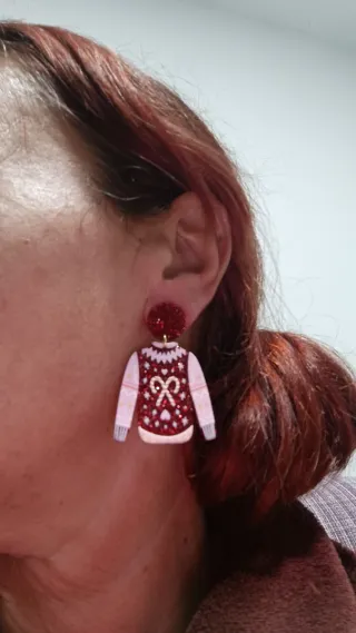 Pendientes Navideños Jersey Rojo y Rosa