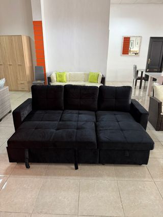 Sofá chaise longue de terciopelo negro