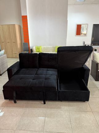 Sofá chaise longue de terciopelo negro
