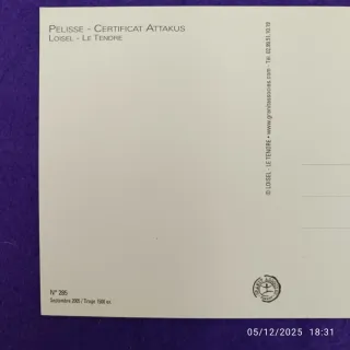 Postal de colección “Pélisse – Certificat Attakus”