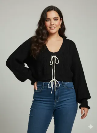 Rebeca negra de lana con cordones