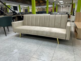 Sofá Terciopelo Beige Patas Doradas