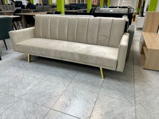 Sofá Terciopelo Beige Patas Doradas