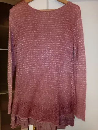 Vestido rosa punto con volantes. Talla única