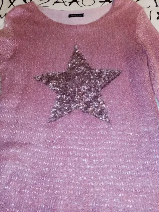 Vestido rosa punto con volantes. Talla única