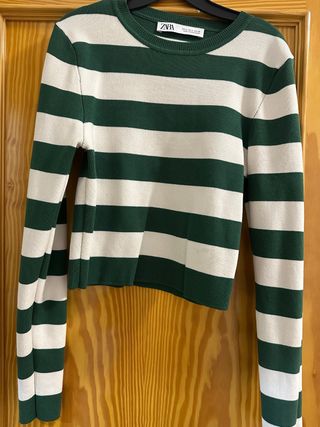 Jersey Zara rayas verde y beige
