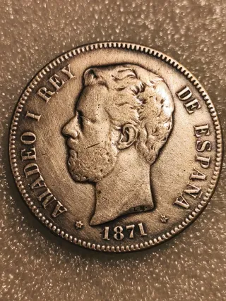 5 Pesetas 1871*73 TROQUELADA