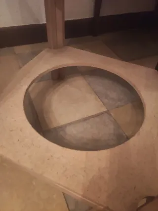 Mesa camilla madera con cristal, faldas y tapete