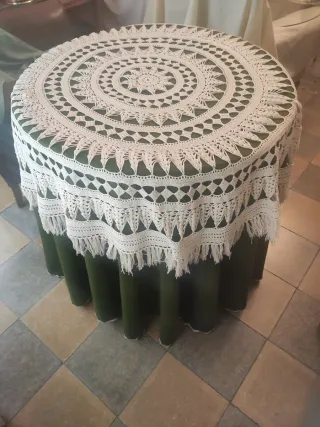 Mesa camilla madera con cristal, faldas y tapete