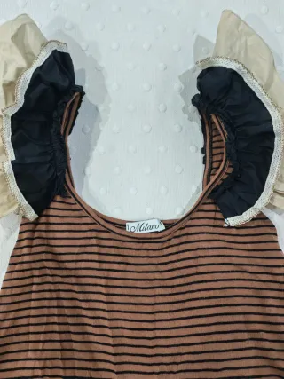Top Milano Volantes Rayas Marrón y Negro